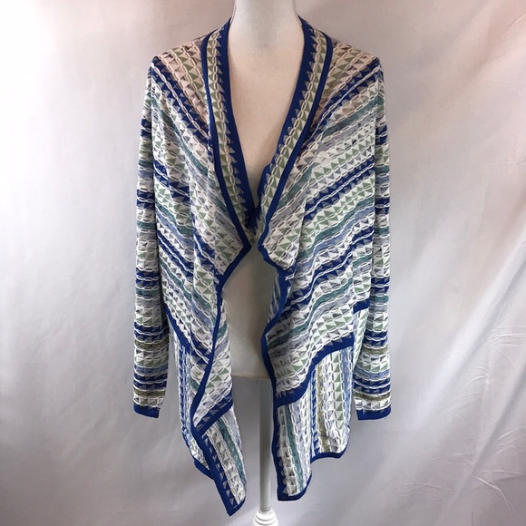 NIC+ZOE Sweaters - NIC+ZOE Prism Stitch Cardigan Blue White 3X New